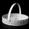 Metal Sheet Round Hamper Basket (Embossed Border - Laced Cut) 9.5 inches (White)