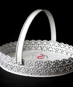 Metal Sheet Round Hamper Basket (Embossed Border - Laced Cut) 9.5 inches (White)