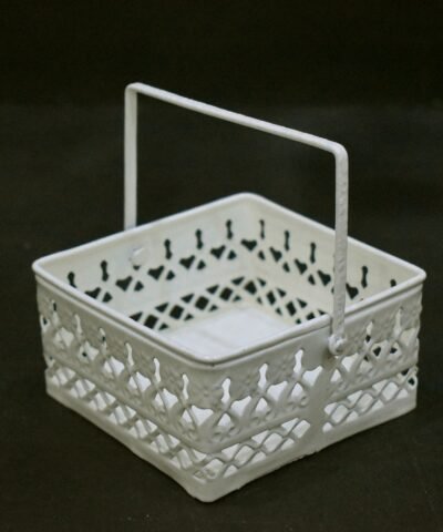 Square Metal Hamper Basket 4 inches Ceramic White