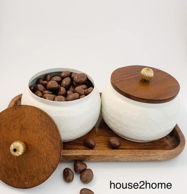 Ceramic Coated Metal Jar Air tight with wooden lid Dry Fruit Jar Chocolate Box Gift Box house2home h2h house 2 home