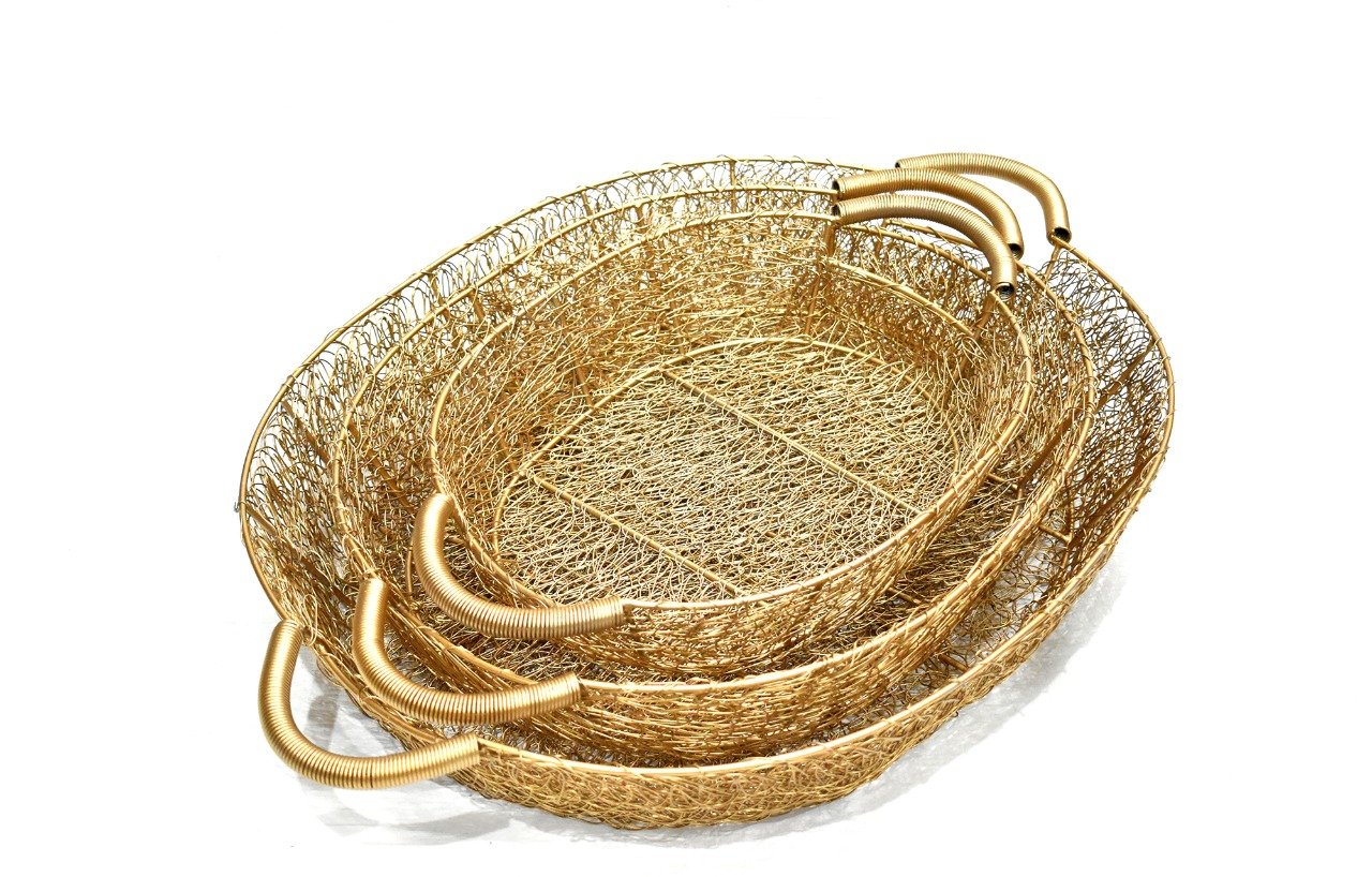 Metal Wire Hamper Basket Gift Packing Wire Mesh Gold Basket Set House 2 home