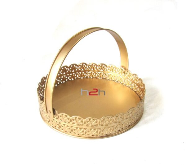 Round Metal Hamper Basket Golden and White House2Home Gift Basket