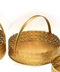 Round Metal Hamper Basket Golden and White House2Home Gift Basket