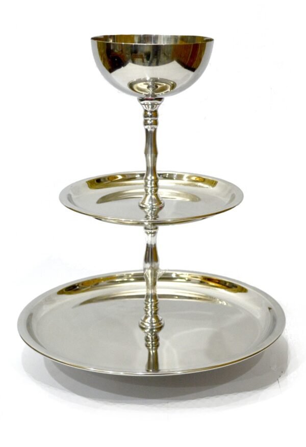 3 tier Cake Stand - 11, 8 inch dia Chrome Finish Ribbed / Stainless Steel