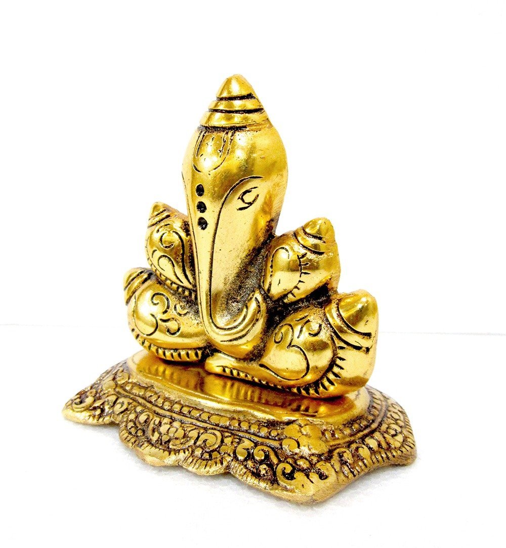 Shankh Ganesh - Antique Gold - 4.75x3.1 inch