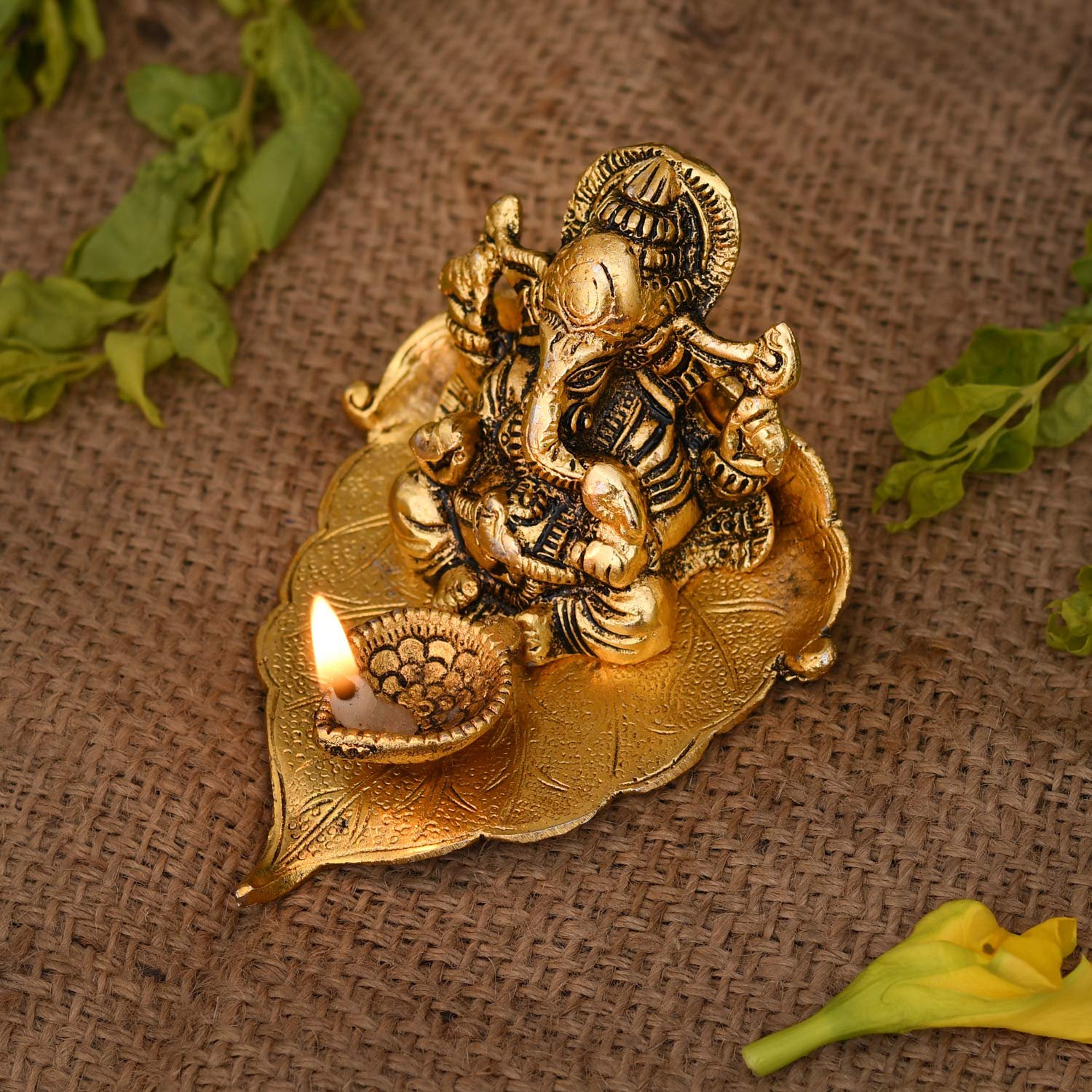 Paan Ganesh Diya – Antique Gold – 4.3 inches - House2home-h2h Manufacture  Metal Wood & Glass handicrafts, Moradabad, India