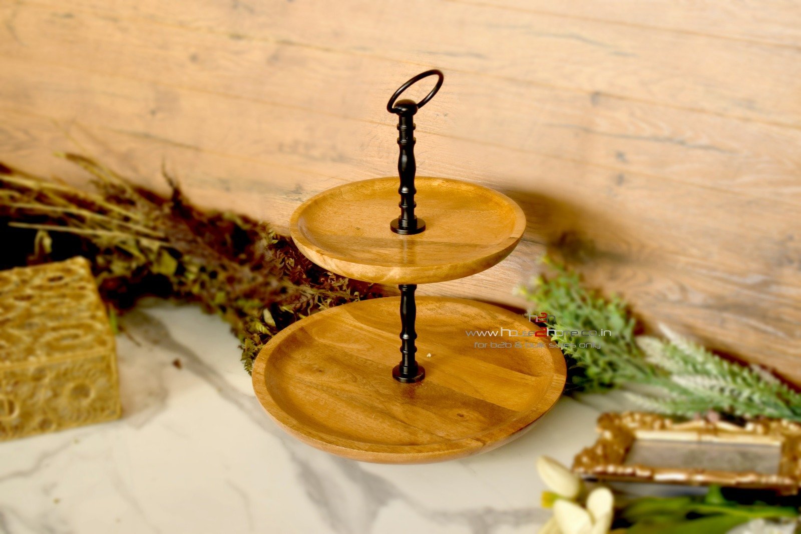 Buy Handcrafted Marble And Wooden Two-Tier Cake Stand Online at Jaypore.com