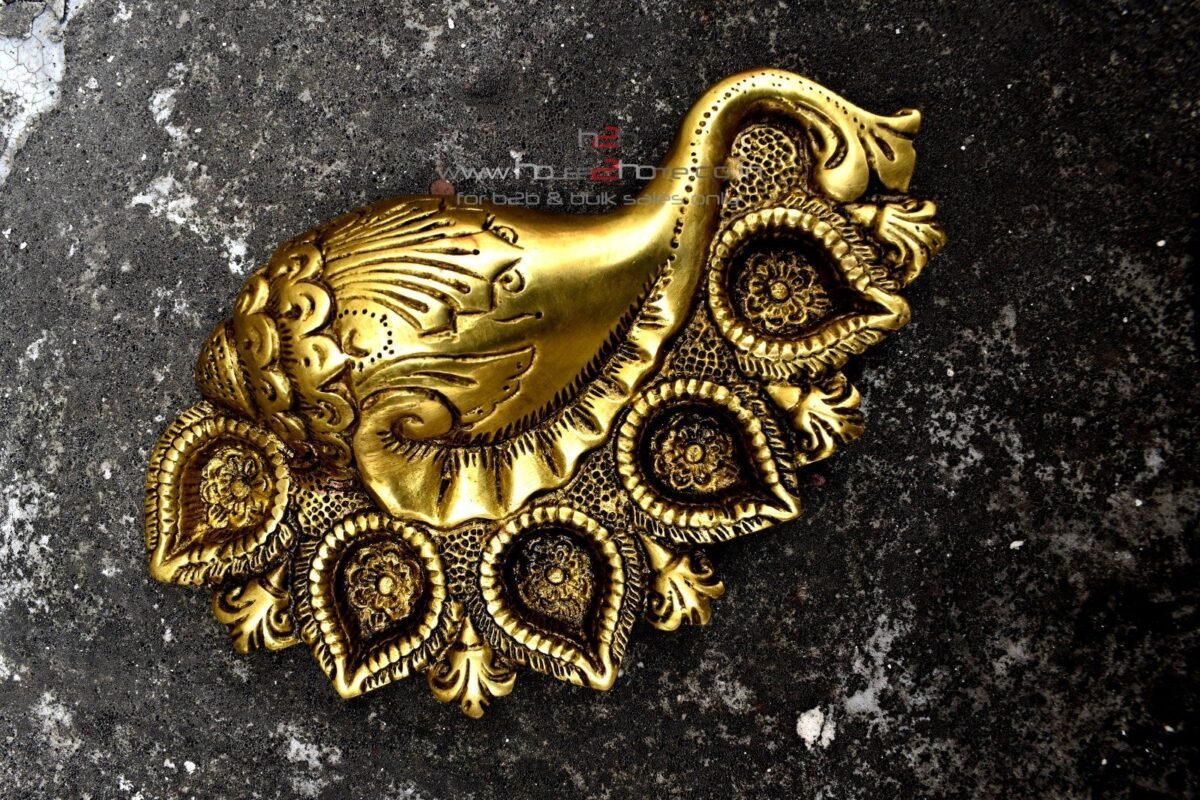 Artisan brass shankh diya sets displayed in bulk for corporate Diwali and New Year festival gifting programs