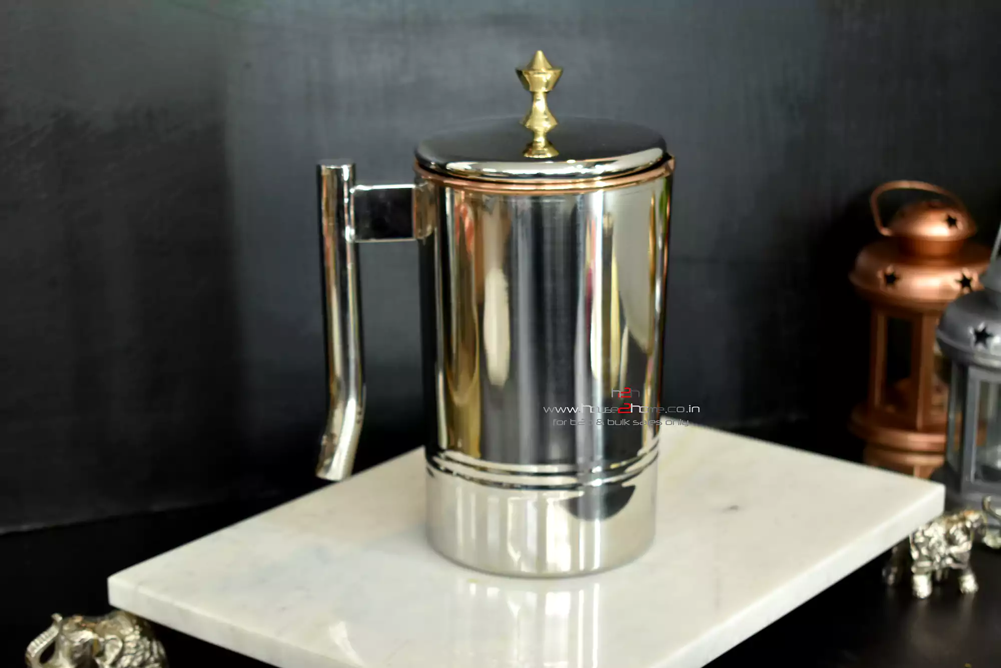 A polished metallic pitcher perfect for serving guests during Diwali festivities and Dhanteras celebrations.