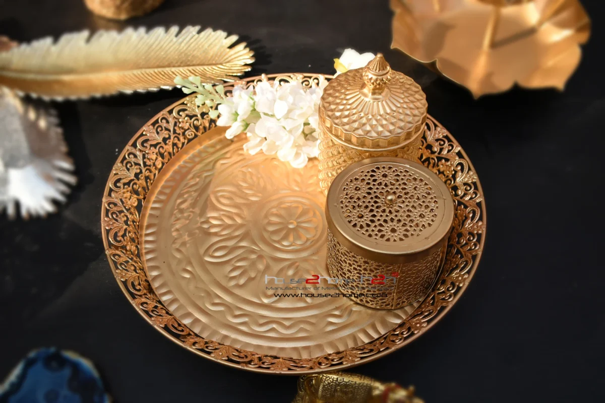 Alternative view of Blossom Round Carved Tray - Gold 12x2.5 inches