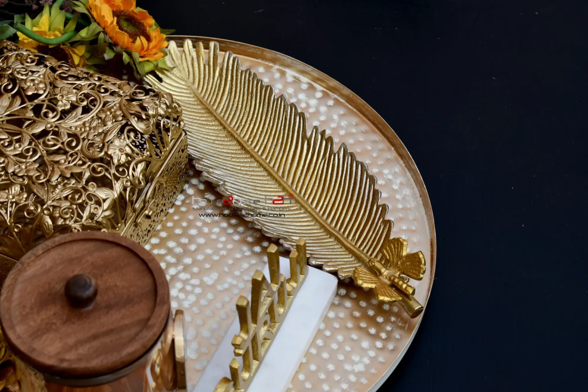 Alternative view of Palm Leaf Metal Platter 12x.01 inch - Fusion Silver gold