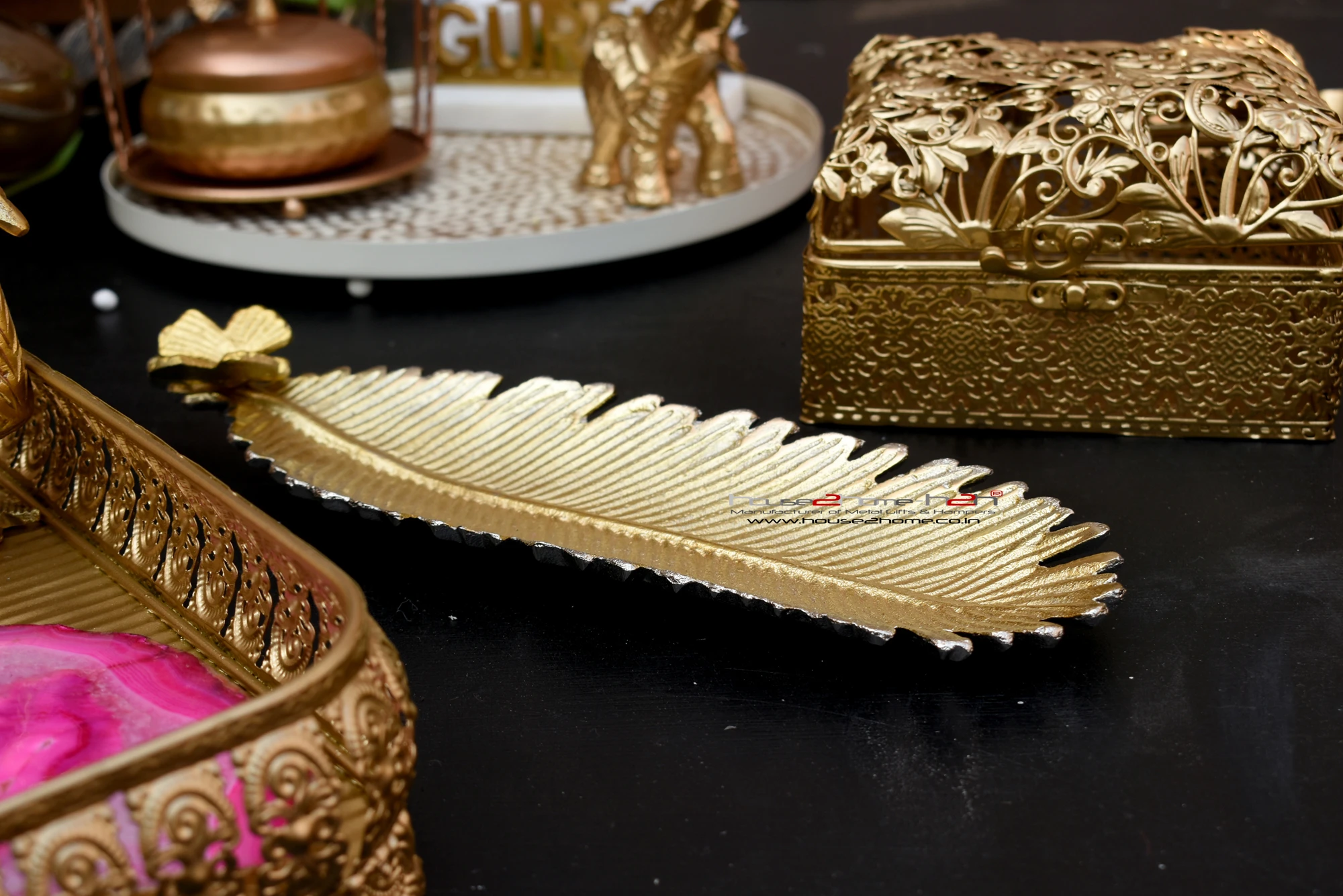 Palm Leaf Metal Platter 12x.01 inch - Fusion Silver gold - Image 8