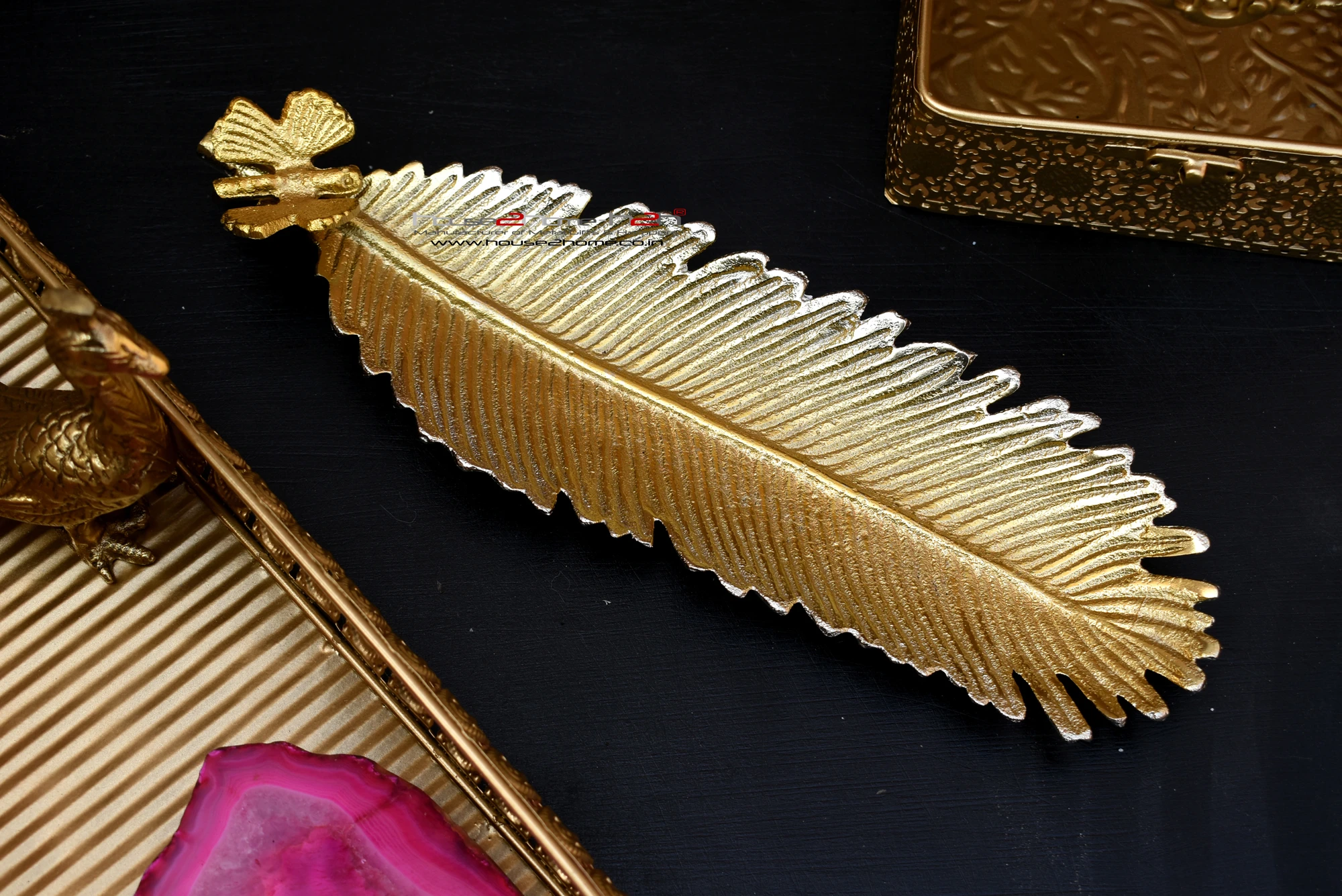 Palm Leaf Metal Platter 12x.01 inch - Fusion Silver gold - Image 7