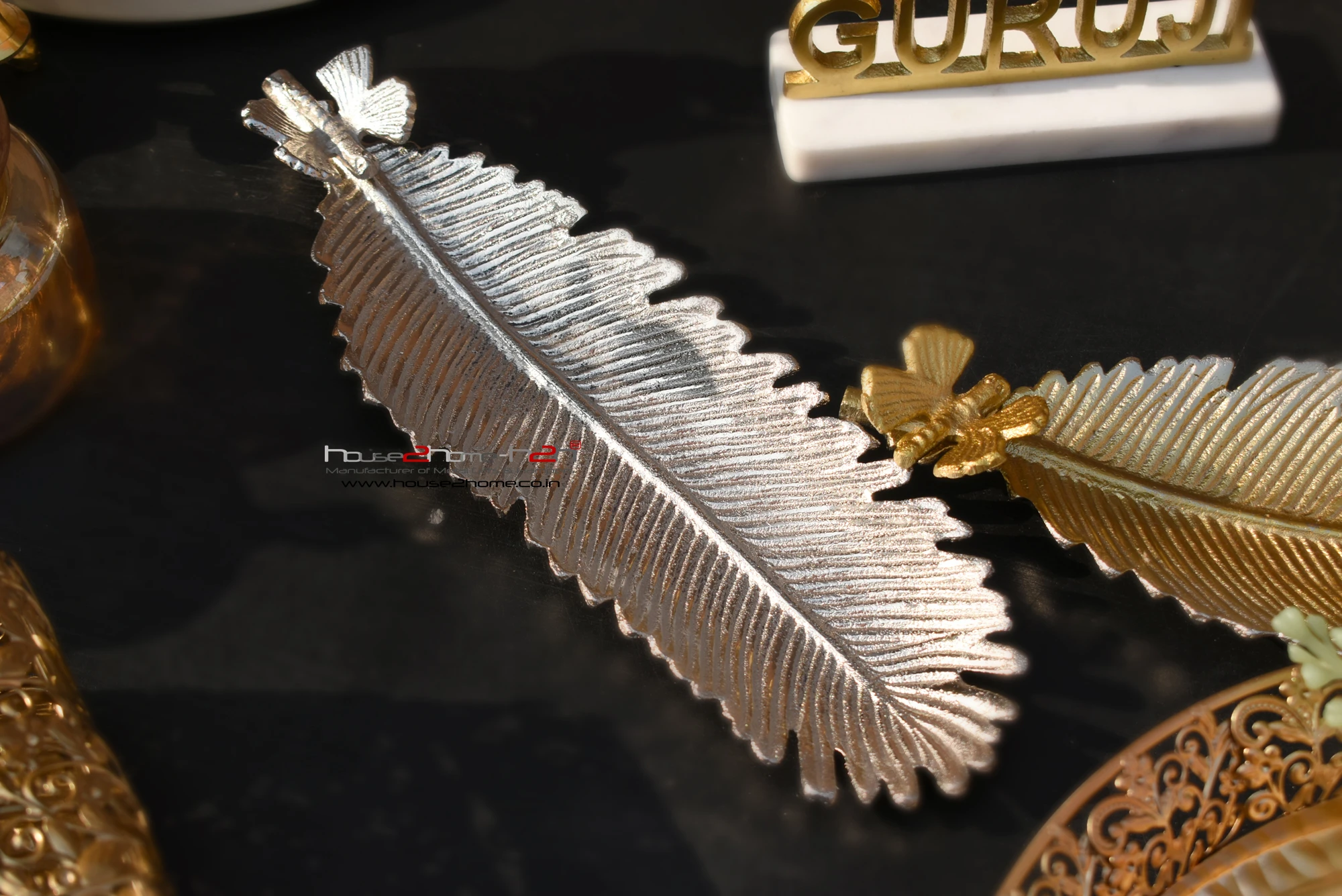 Palm Leaf Metal Platter 12x.01 inch - Fusion Silver gold - Image 4