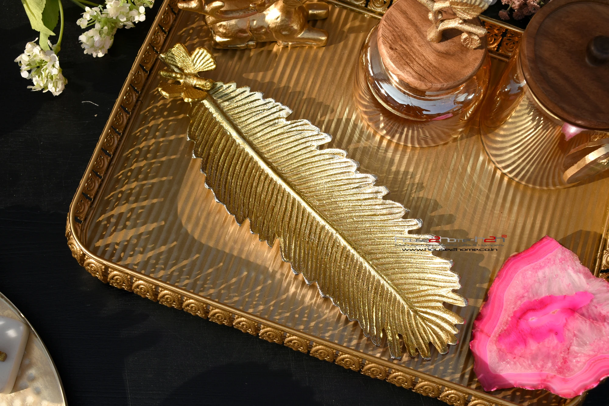 Palm Leaf Metal Platter 12x.01 inch - Fusion Silver gold - Image 11
