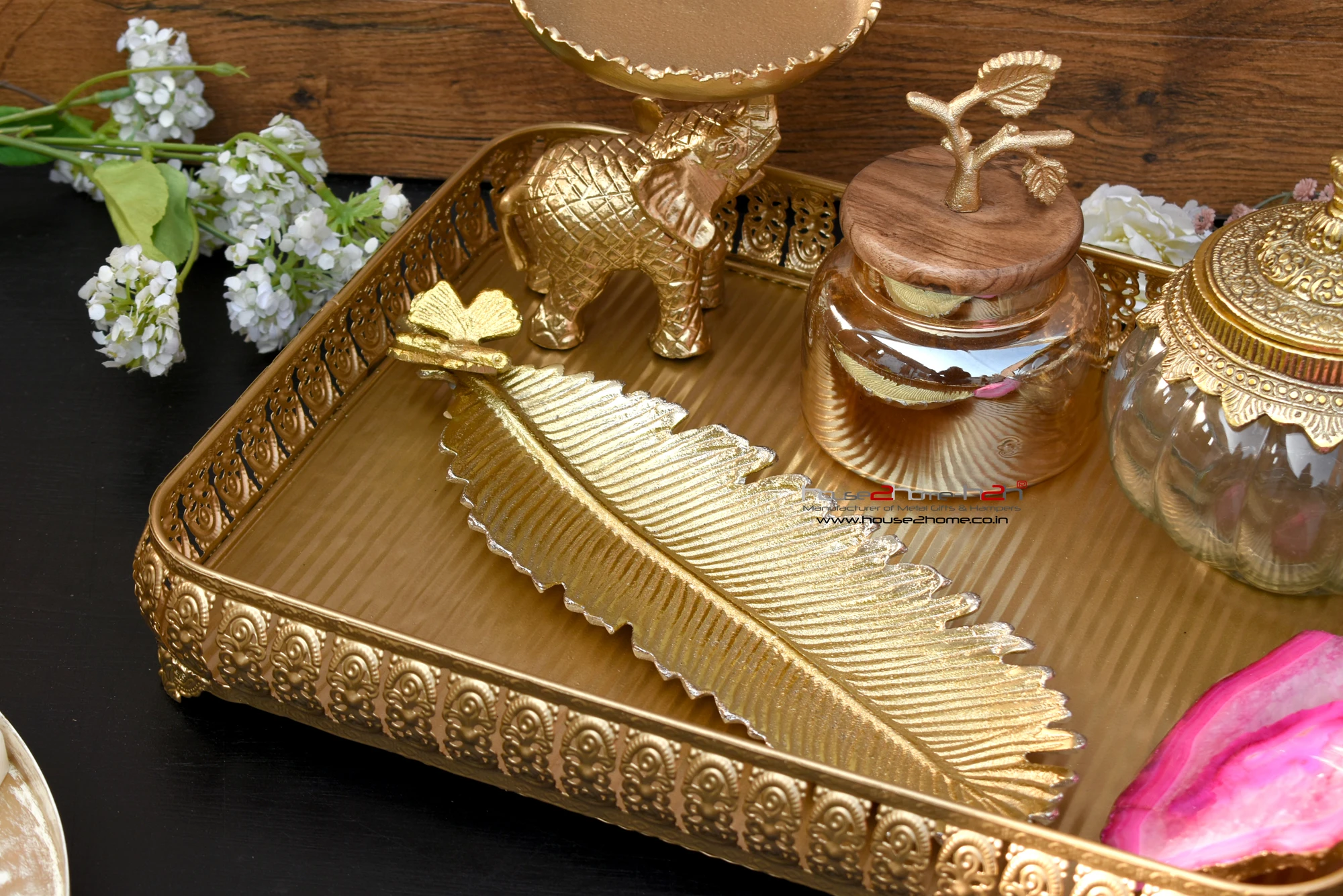 Palm Leaf Metal Platter 12x.01 inch - Fusion Silver gold - Image 12