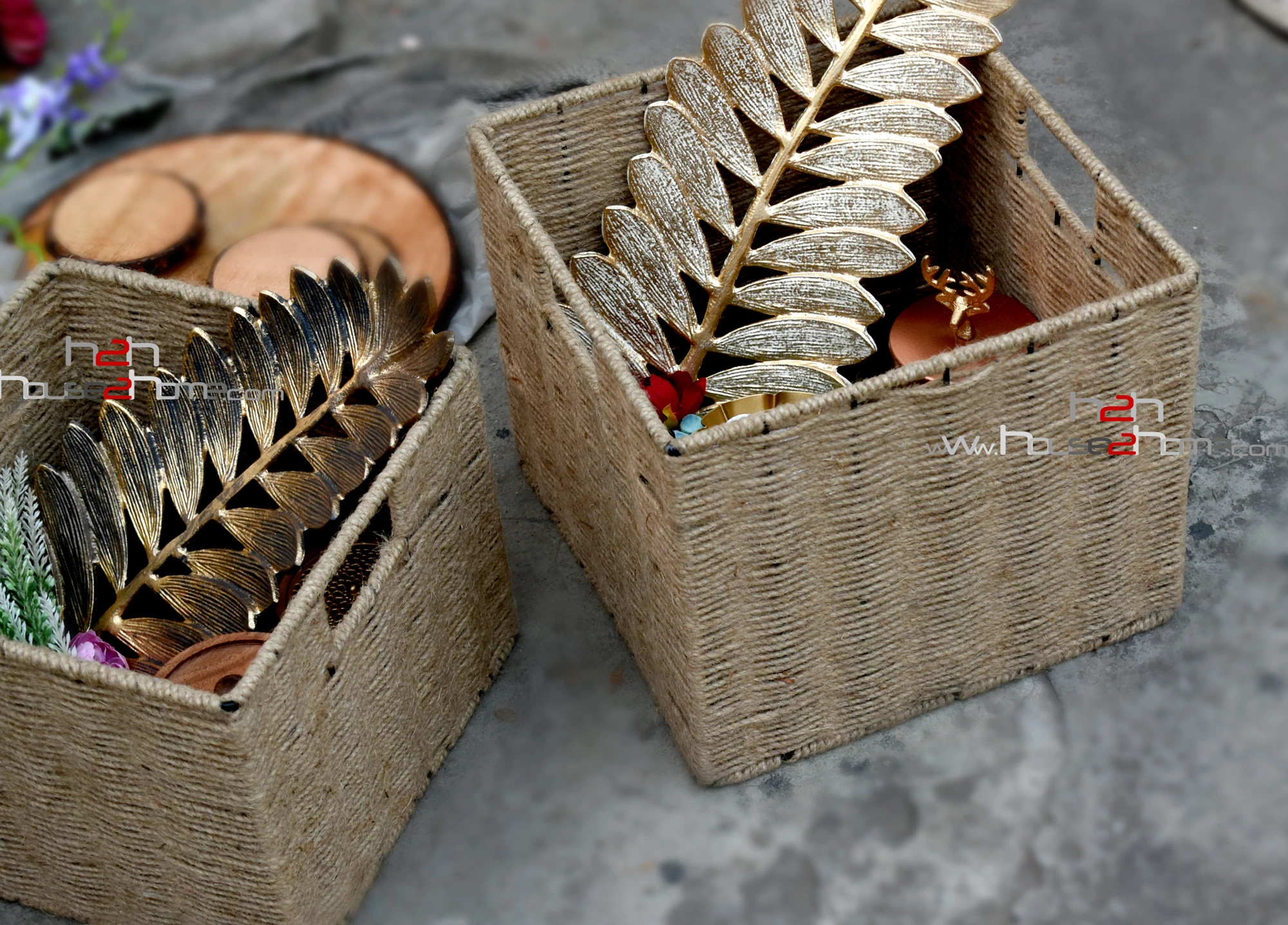 jute hamper basket, jute organizer basket, handwoven jute basket, house2home jute basket, natural jute storage basket, square jute basket, eco friendly storage basket