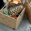 jute hamper basket, jute organizer basket, handwoven jute basket, house2home jute basket, natural jute storage basket, square jute basket, eco friendly storage basket