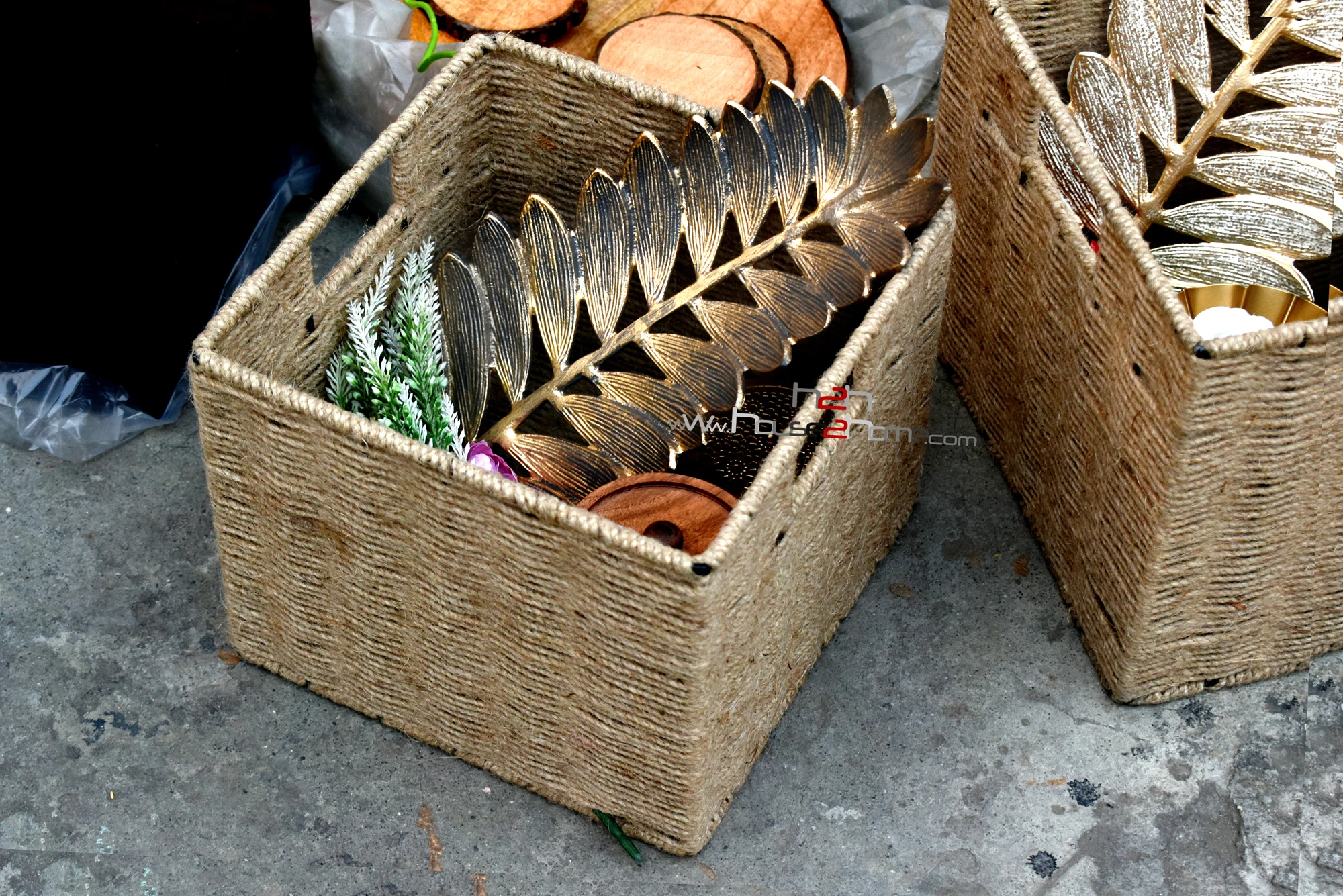 jute hamper basket, jute organizer basket, handwoven jute basket, house2home jute basket, natural jute storage basket, square jute basket, eco friendly storage basket