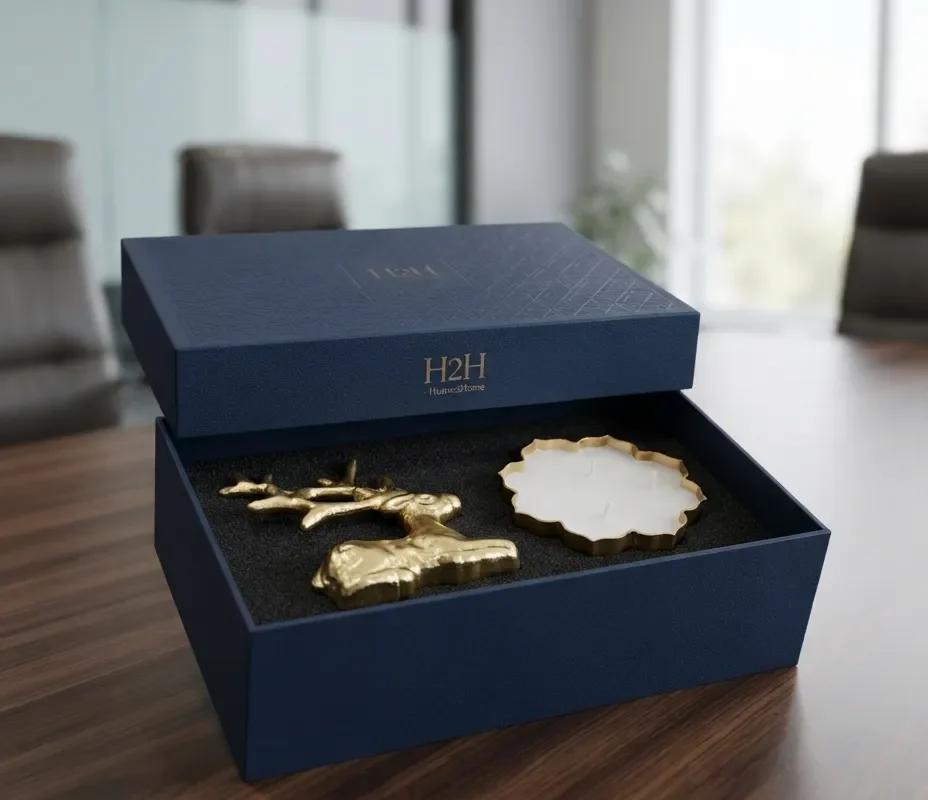 Gold-finish deer and candle set, beautifully suited for Diwali corporate hampers and traditional Dhanteras gifts.