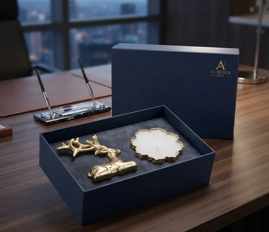 Handcrafted brass deer figurine paired with a decorative wax candle in a premium gift set from house 2 home
