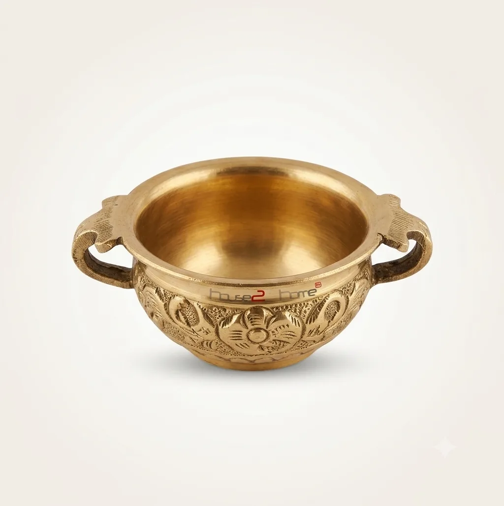 Brass pooja bowl for Griha Pravesh, religious ceremonies, and auspicious home décor gifting.