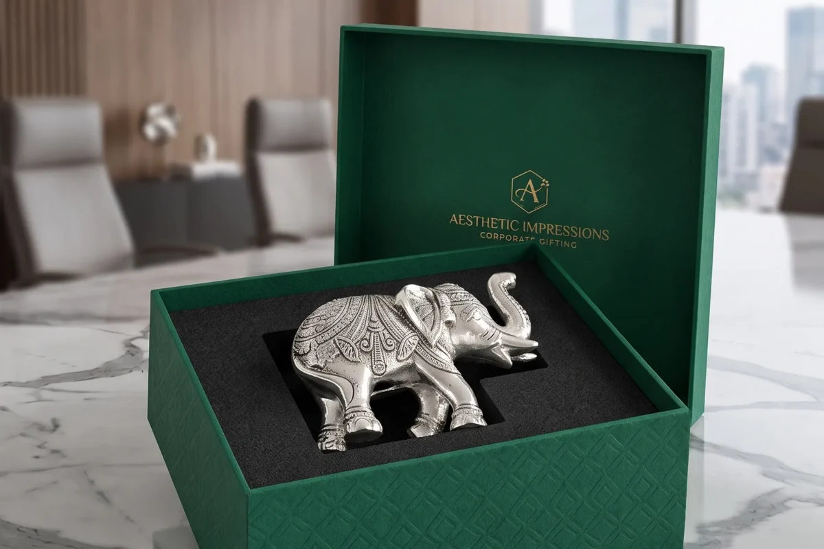 An elegant silver-tone metal elephant statue featuring detailed traditional body carvings and luster.
