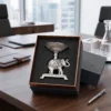 A traditional silver-plated elephant platter figurine set featuring detailed carvings and an embossed gift box.