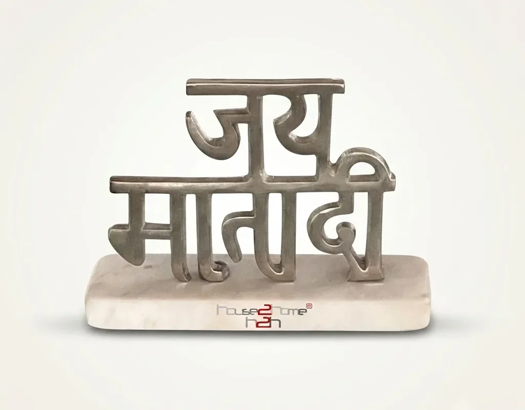 German silver Jai Mata Di tabletop décor on a marble base for devotional home and office decoration. 2. Wedding Gifting