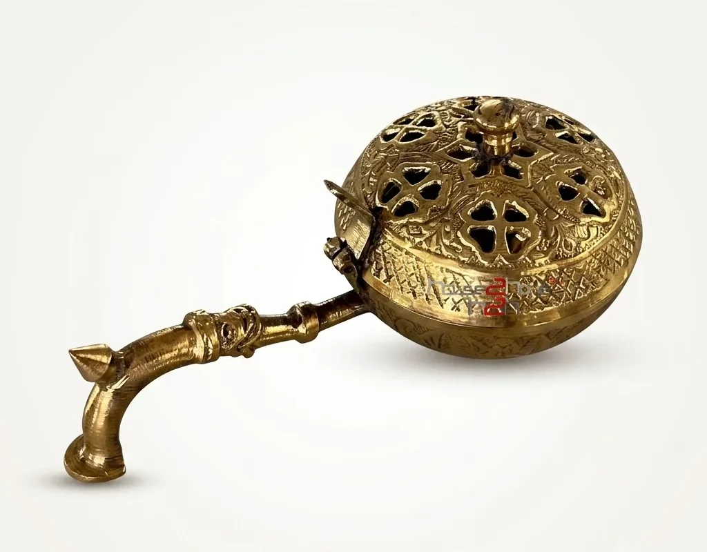 Traditional brass incense burner for Diwali and Dhanteras pooja décor with handcrafted detailing.