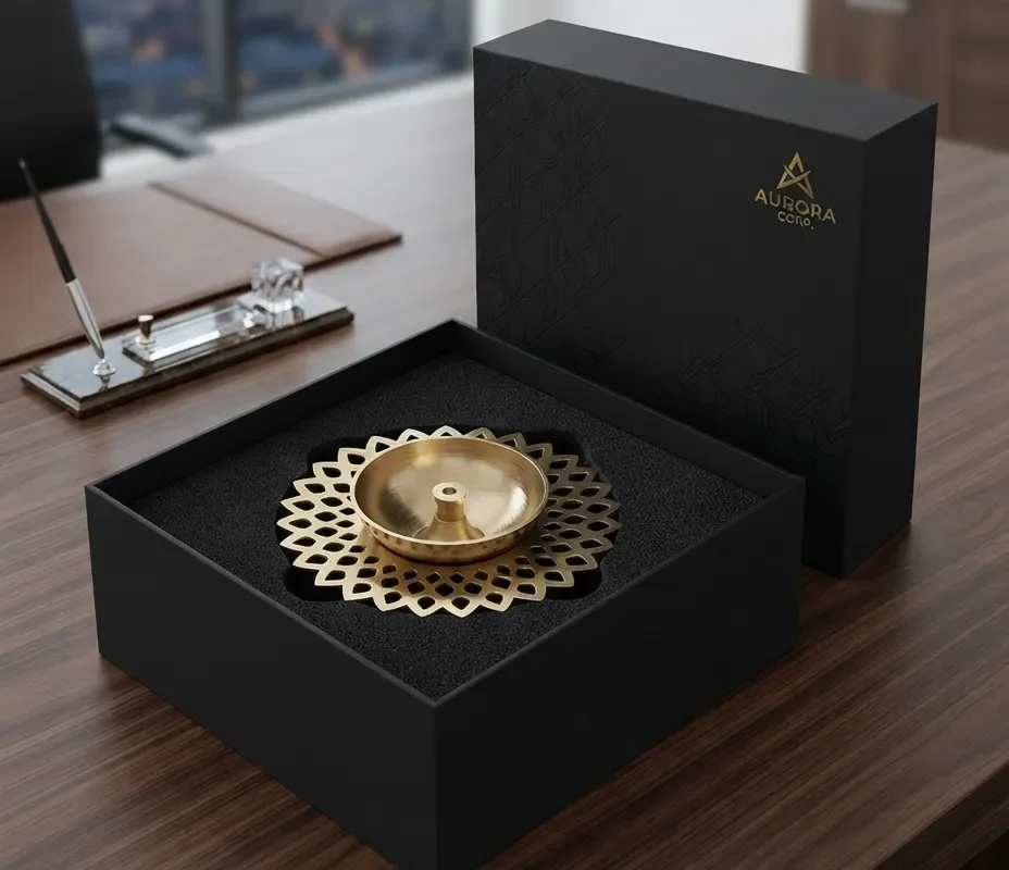 Sleek minimalist brass diya with an intricate base, showcasing fine craftsmanship from House2Home.