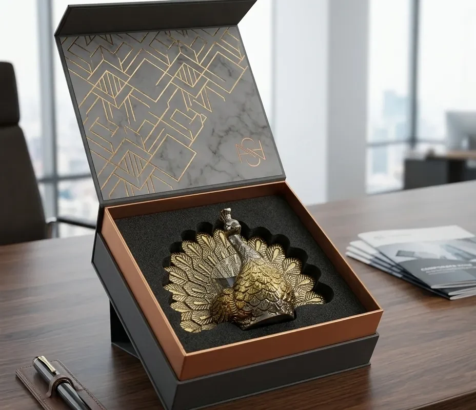 An elegant peacock ornament, perfect for sophisticated shaadi return gift hampers and wedding ceremony favors.