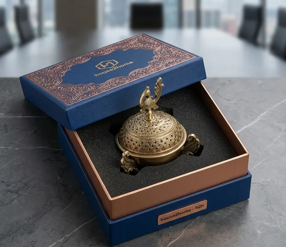 Intricately detailed brass peacock incense burner, a premium handcrafted piece made from high-quality brass.
