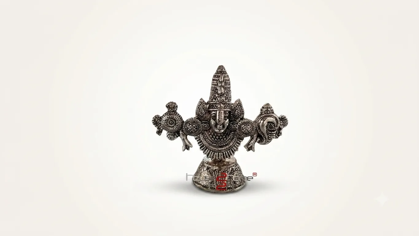 : A finely crafted German silver Venkateswara Swamy idol featuring intricate traditional engravings and a polished finish.
