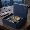 A traditional brass diya and kumkum set, ideal for auspicious Diwali festive and Dhanteras gift collections.