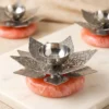 Decorative German silver lotus diya with embossed petals – premium corporate Diwali gift hamper