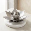 Lotus German silver diya with marbled resin base – Griha Pravesh housewarming and pooja gift
