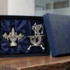 A traditional, intricate German silver pooja gift set, ideal for Diwali festive collections and Dhanteras rituals.