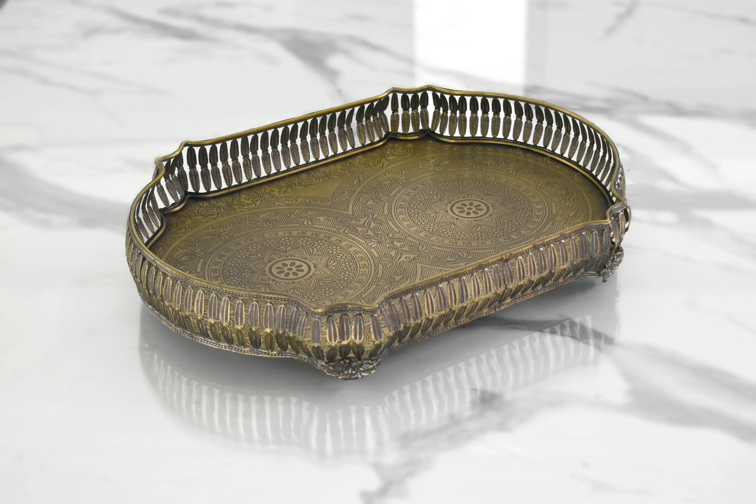 Mora Tara Tray Nickle Antique/ Brass Antique 15"x11" - Image 7