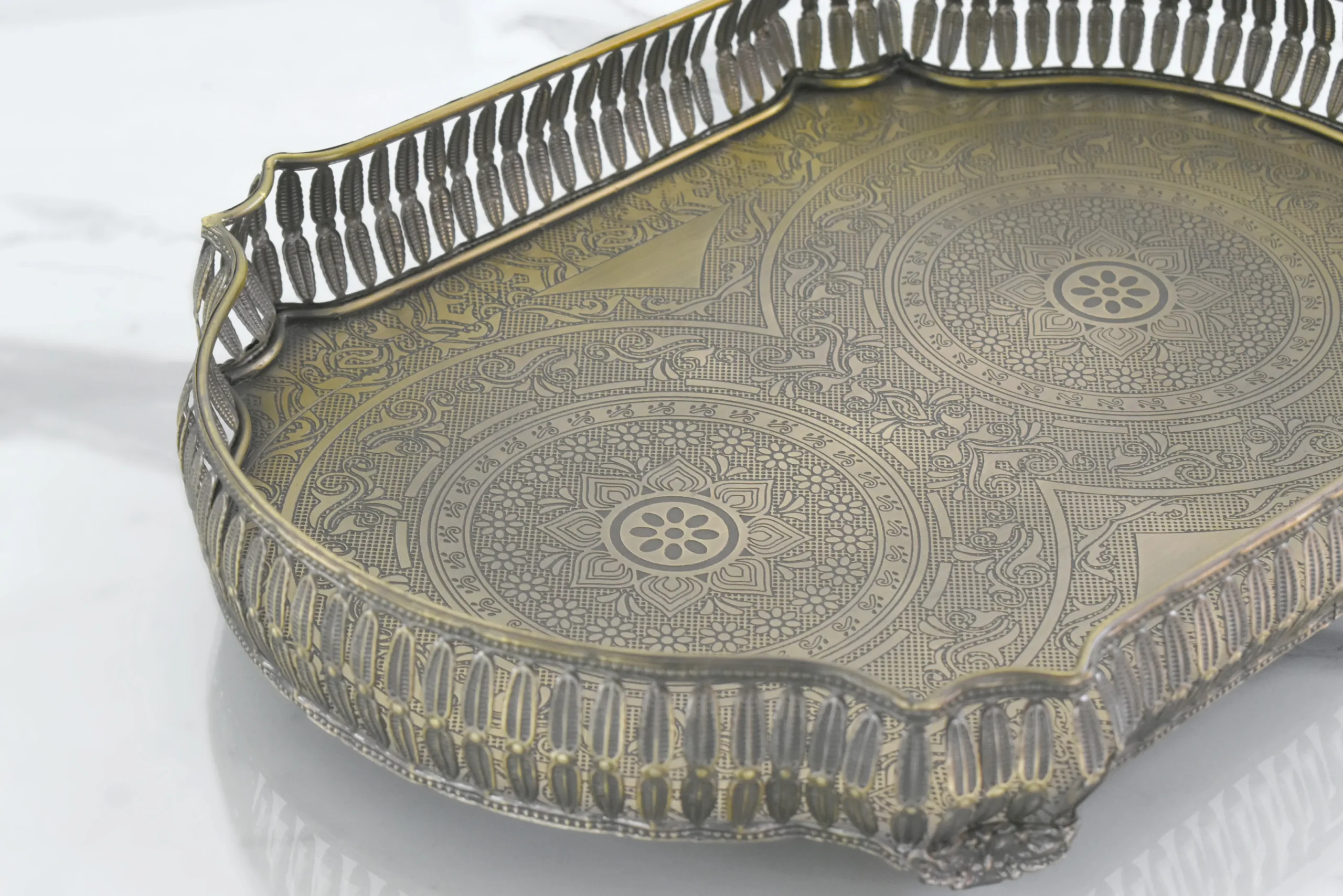 Mora Tara Tray Nickle Antique/ Brass Antique 15"x11" - Image 5