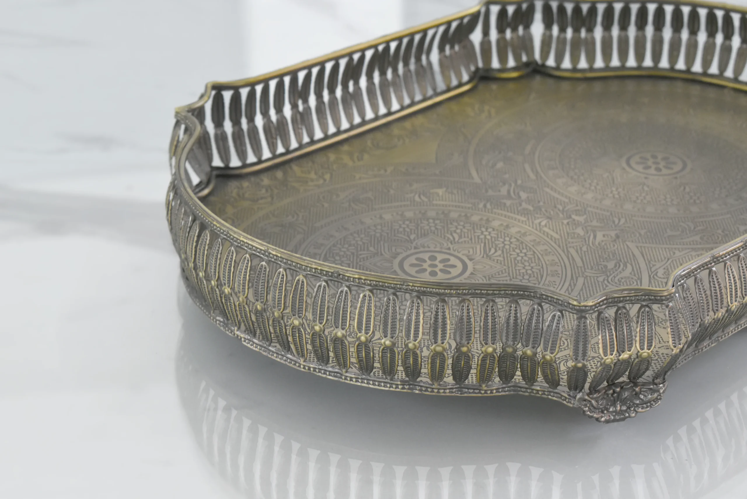 Mora Tara Tray Nickle Antique/ Brass Antique 15"x11" - Image 6