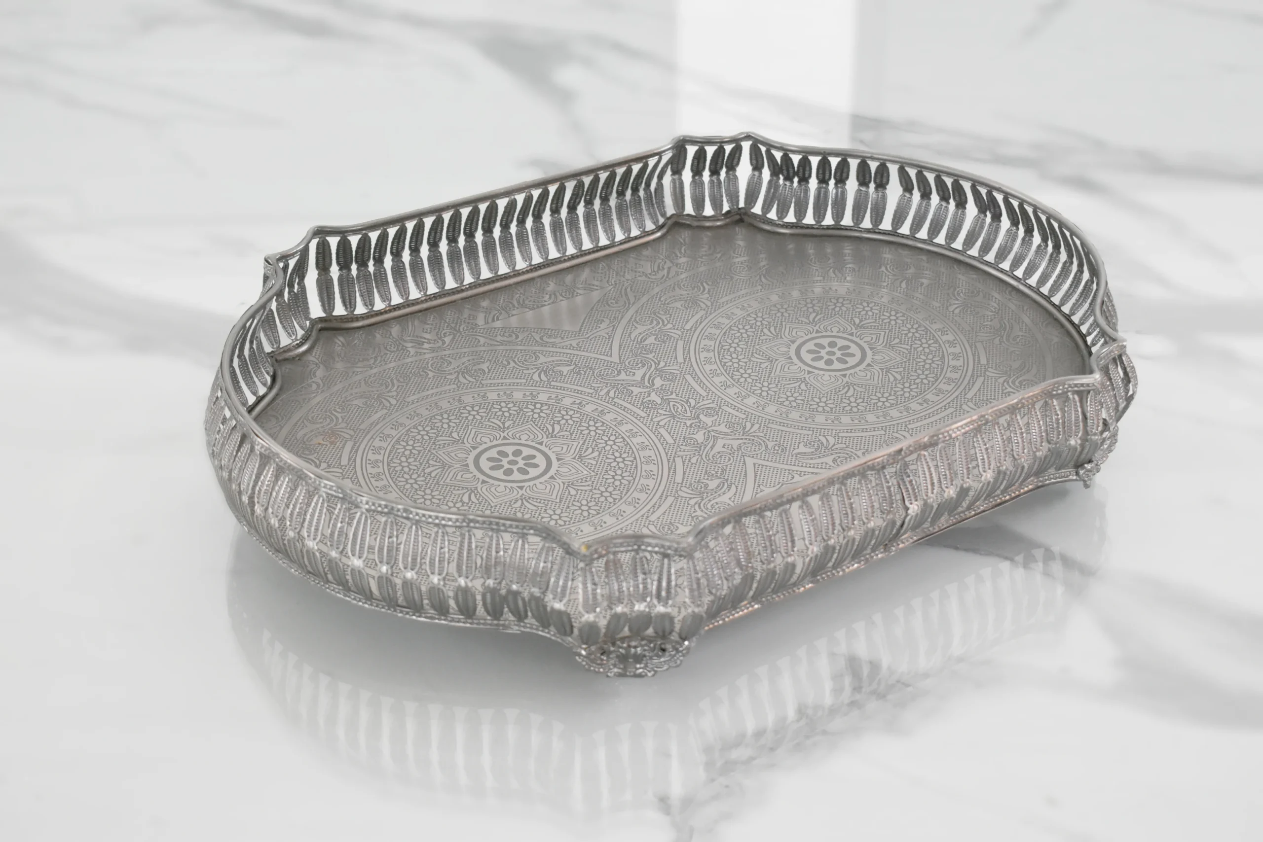 Mora Tara Tray Nickle Antique/ Brass Antique 15"x11" - Image 4