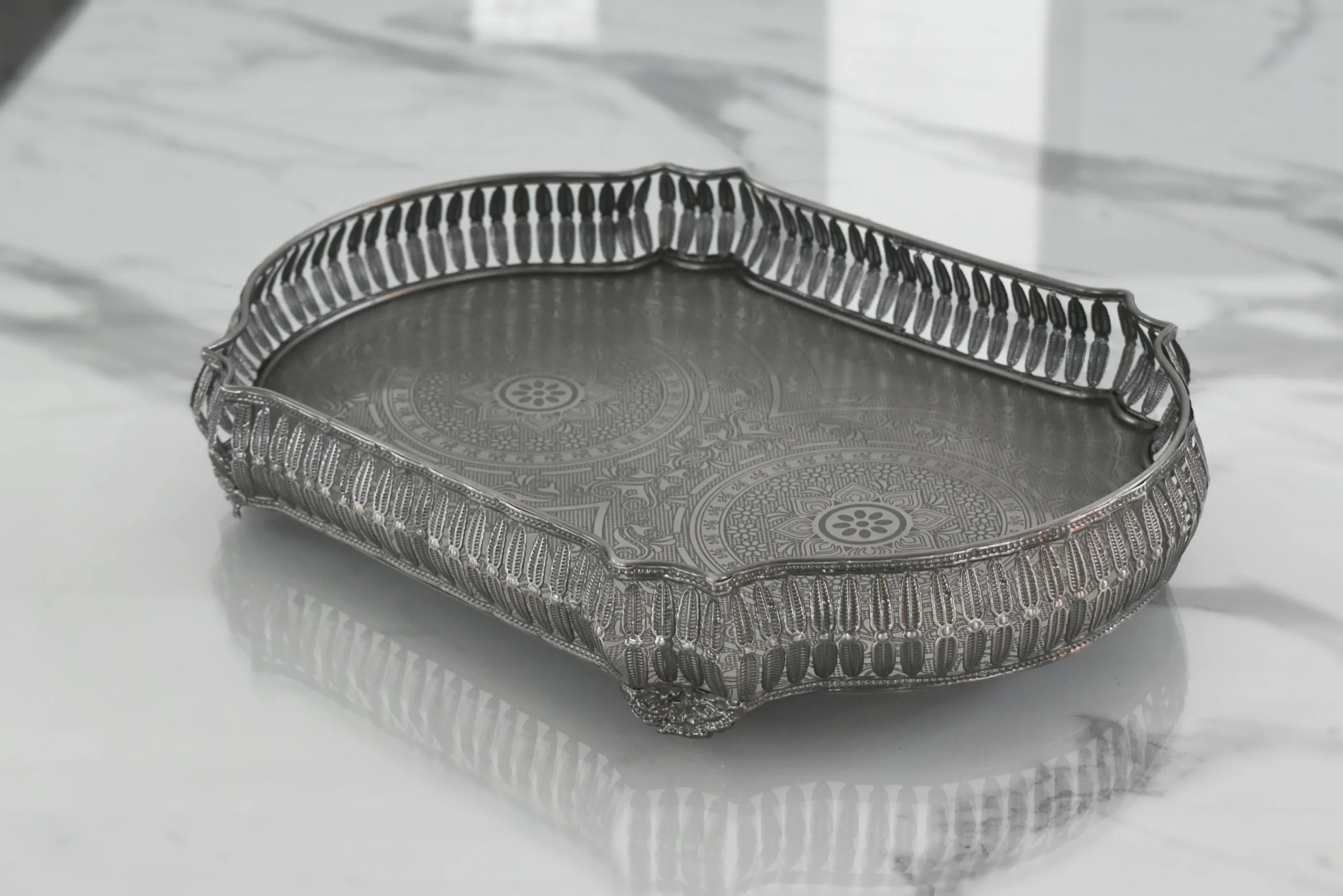 Mora Tara Tray Nickle Antique/ Brass Antique 15"x11" - Image 2