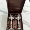 Premium German silver peacock deepam set in custom packaging, suited for high-end corporate festive gifting.