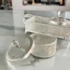 German silver mesh container set with crystal-knob lids, handcrafted from metal in our Moradabad facility
