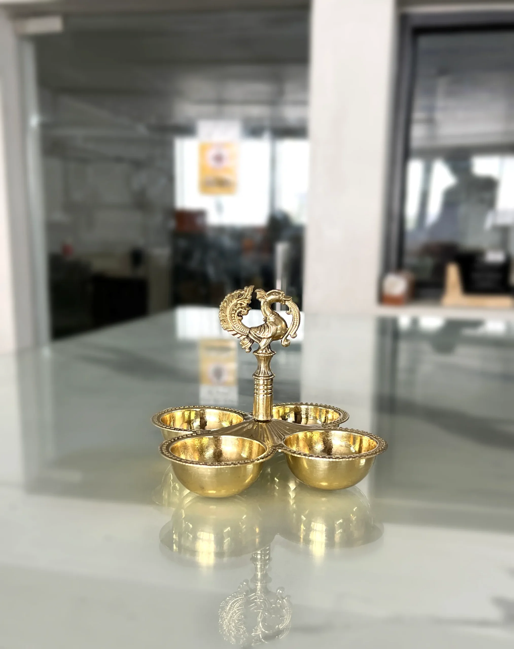 Brass Chaumukh With Peacock -4"x5.5" /3.7"x4.3"