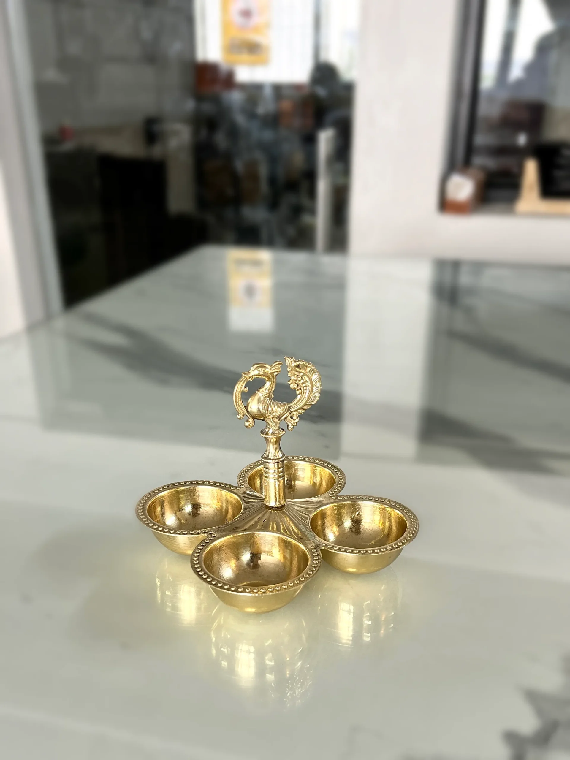 Brass Chaumukh With Peacock -4"x5.5" /3.7"x4.3" - Image 2