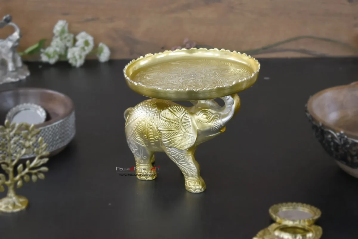 Alternative view of GajRaj Kamalam - Large German Silver Elephant with Platter – 8x8x7.5 inch