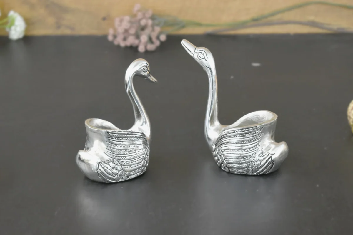Oxidized Silver-Finish Ducks (Set Of 2)  -4.6"x4"x2.4" - Inch