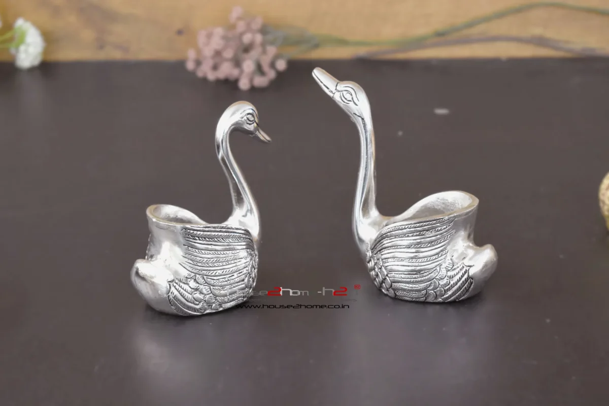 Oxidized Silver-Finish Ducks (Set Of 2)  -4.6"x4"x2.4" - Inch